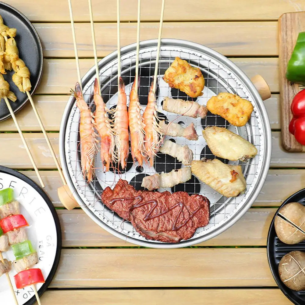Steel Charcoal BBQ Grill Stove Round Split Non-Stick Barbecue Rack White