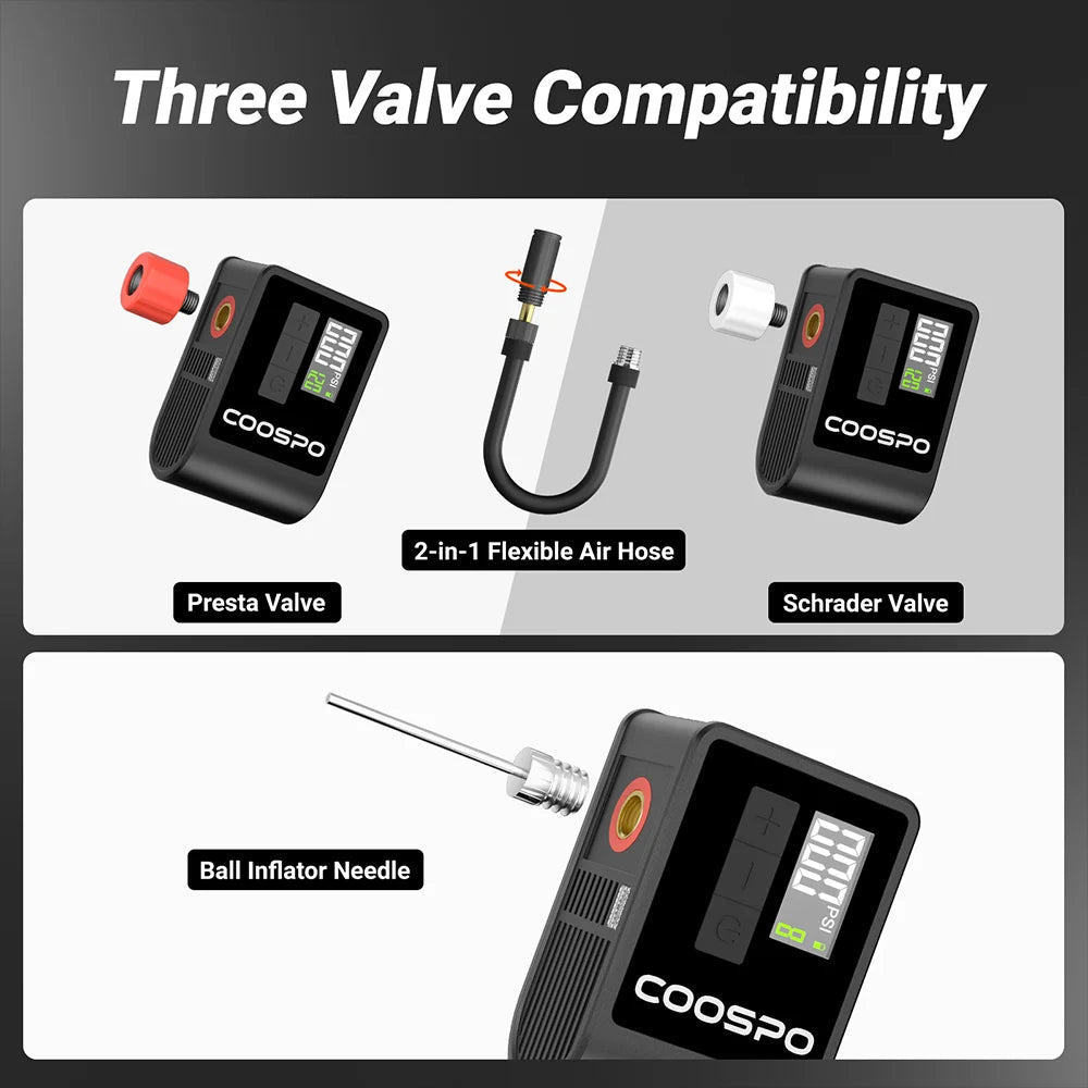 Mini Electric Air Pump Portable Digital Tire Inflator 120PSI Black