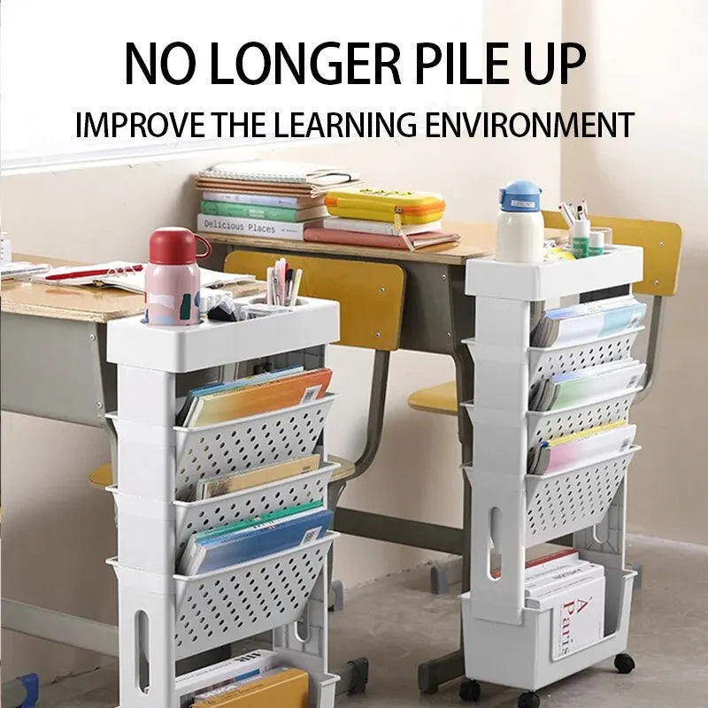 Movable Floor-Mounted Bookshelf with Wheels