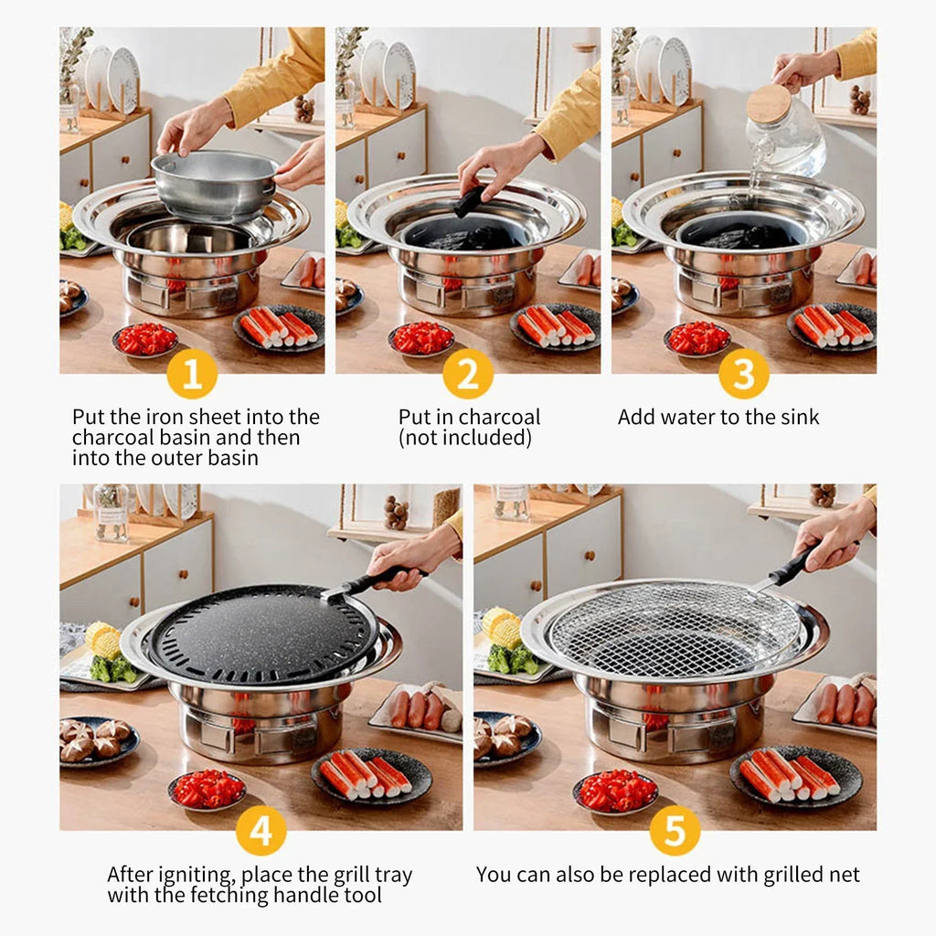 13-Inch Round Charcoal Grill Portable Tabletop BBQ Smoker Silver