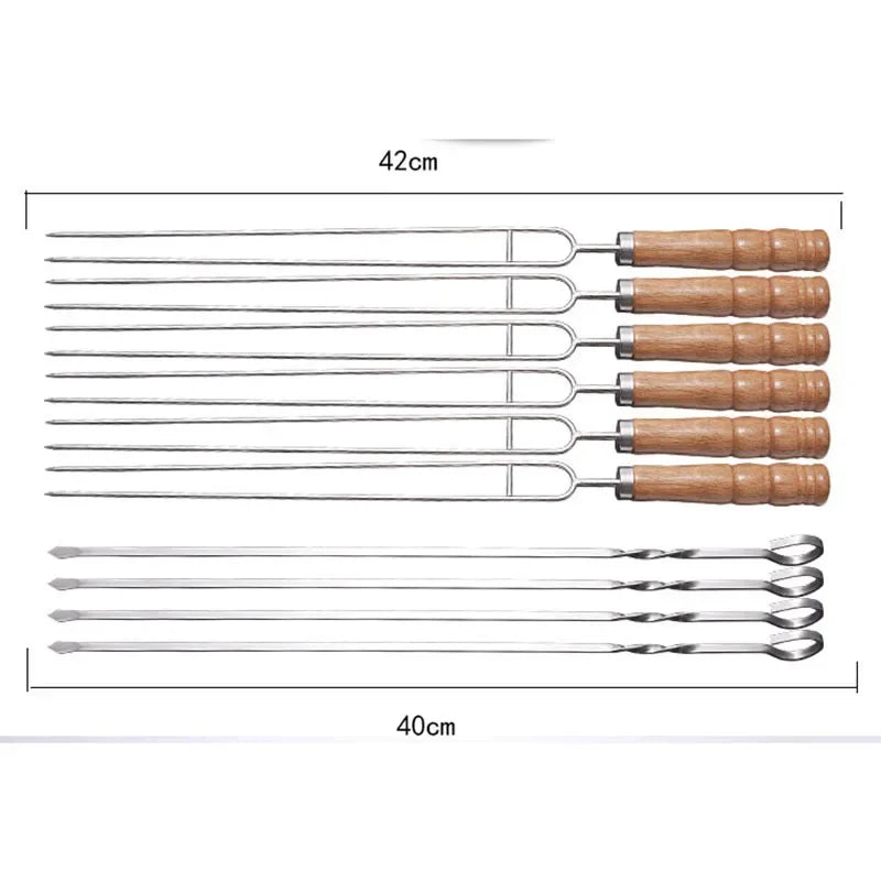 10PCS Stainless Steel BBQ Skewers Black