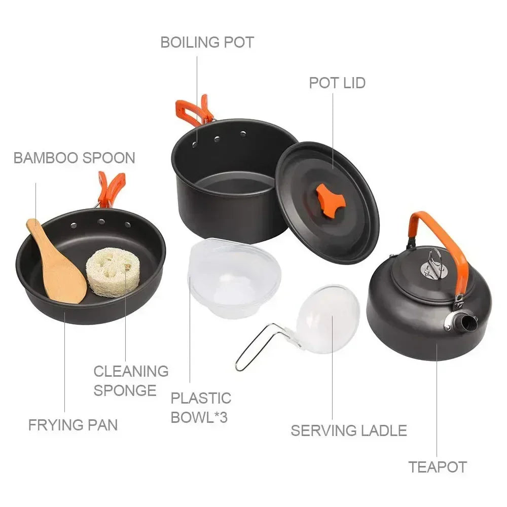Portable Aluminum Camping Cookware Set for Outdoor Adventures