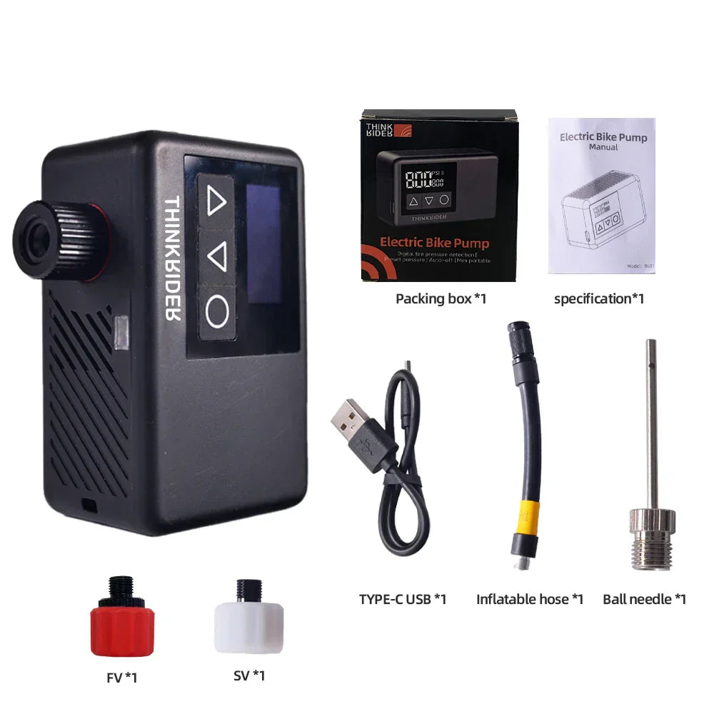 Mini Electric Bike Air Pump 120PSI Pocket-Sized with Digital Display Black
