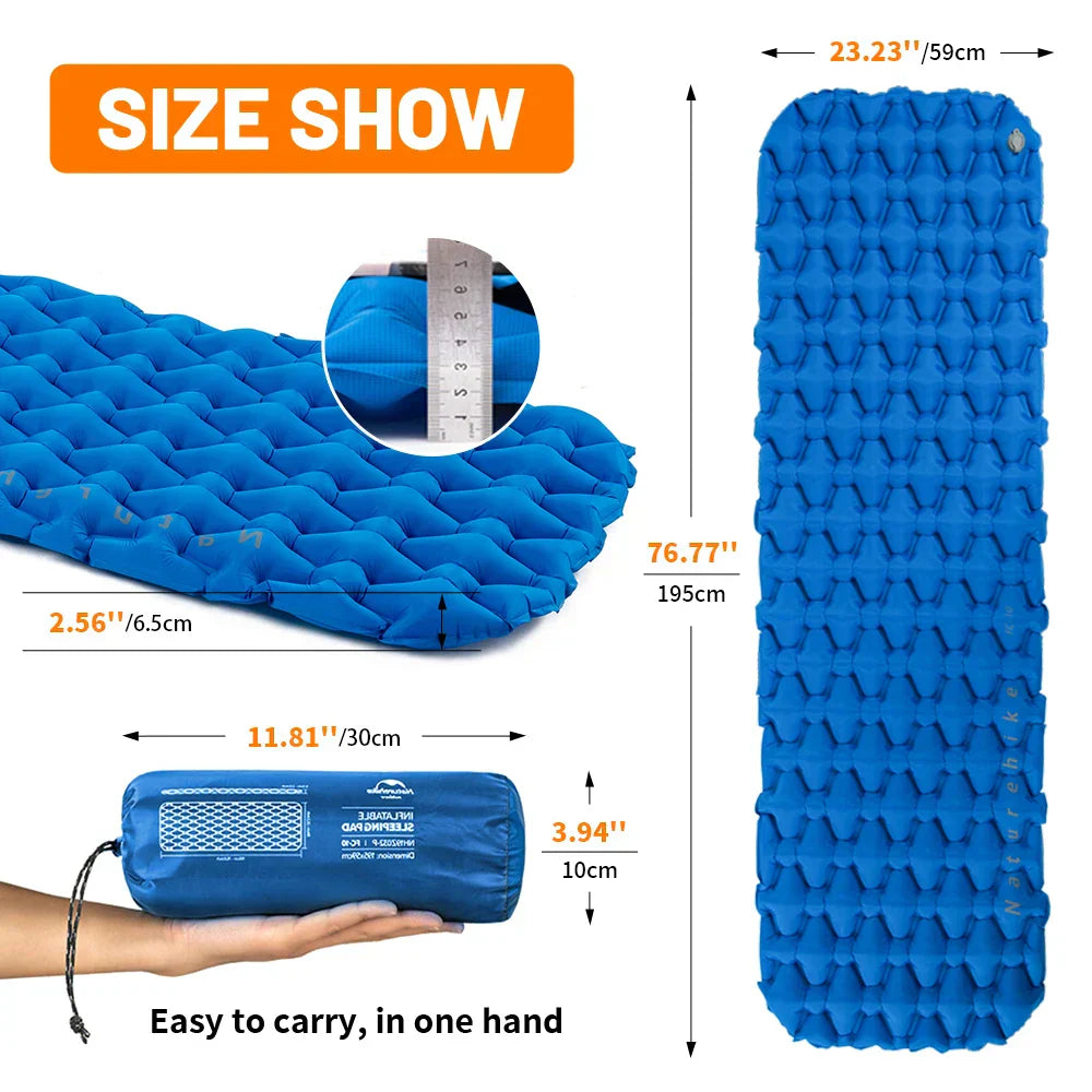 Inflatable Camping Mattress with Air Bag Blue