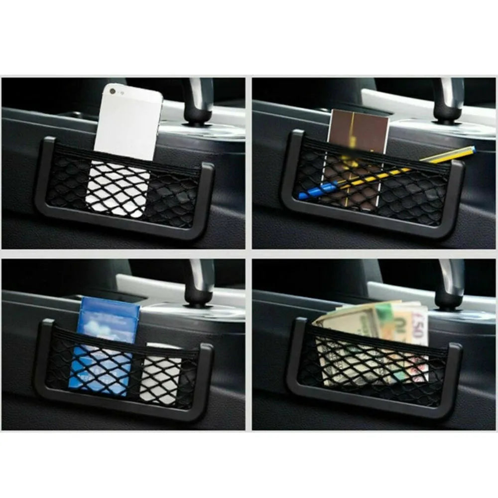 3PCS Universal Car Seat Organizer Mesh Net Pocket Black