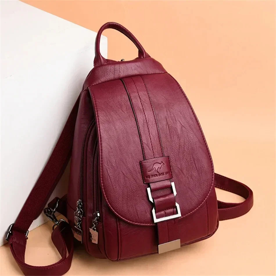 Vintage Leather-Style Travel Backpack