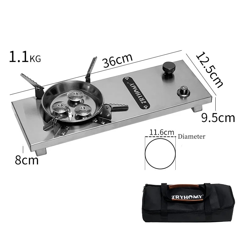 Camping Gas Stove High-Power Folding Stainless Steel Grill Burner Silver