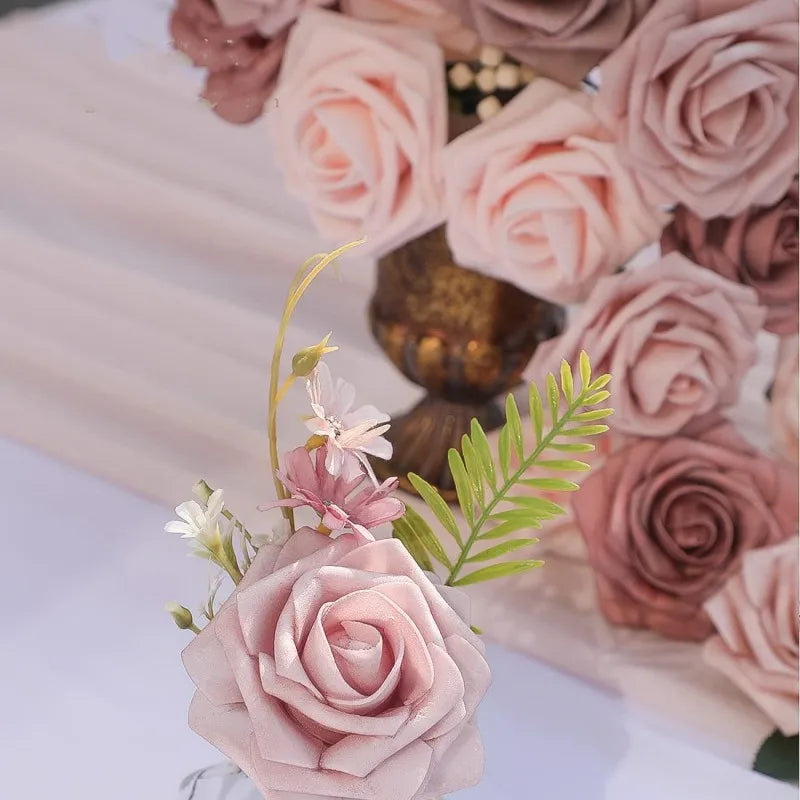 25pcs Real Touch Cinnamon Combination Artificial Rose Flower Arrangement - Warm Taupe & Nude