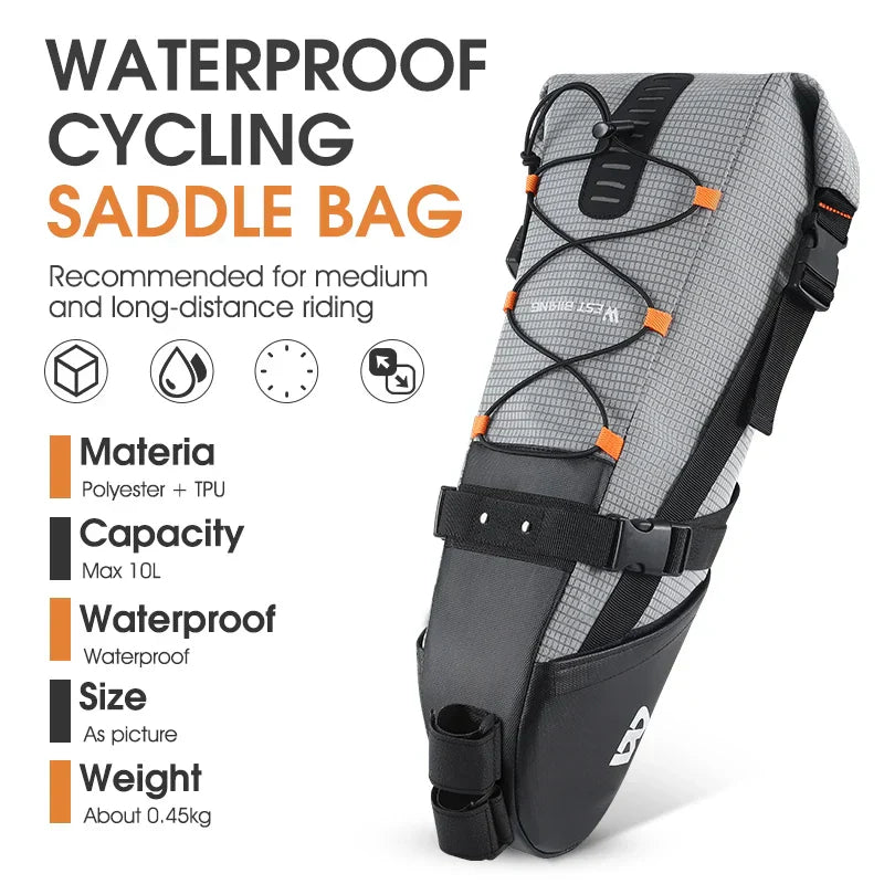 Waterproof 10L Reflective Bike Saddle Bag Gray