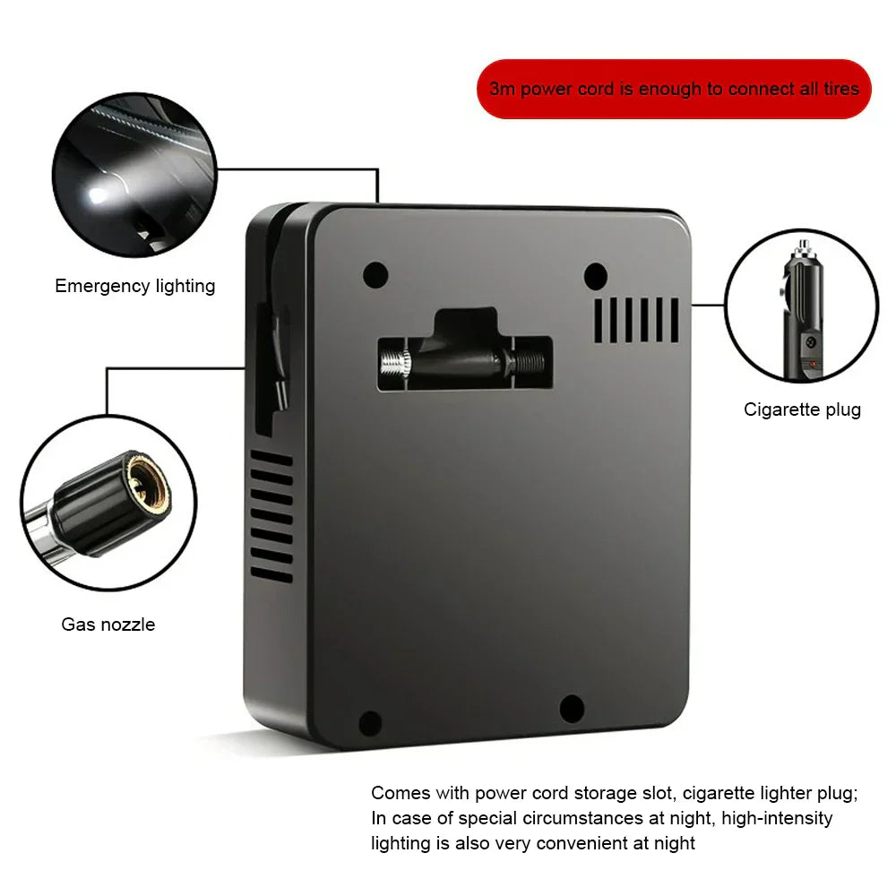 12V 96W Portable Tire Inflator 100PSI Mini Air Compressor Black