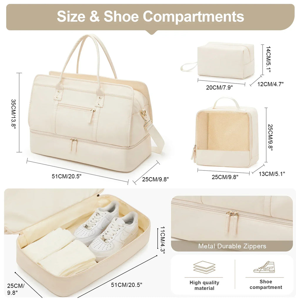 Luggage Travel Bag with Clothes and Toiletry Bag (Beige)