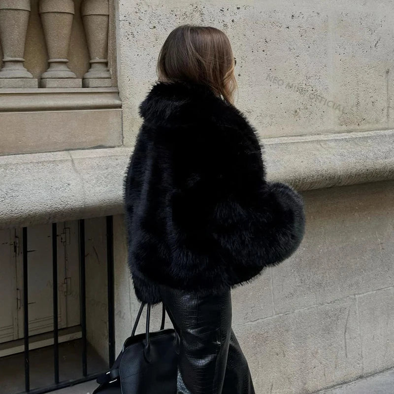 Neo Mint Faux Fox Fur Shawl Collar Jacket