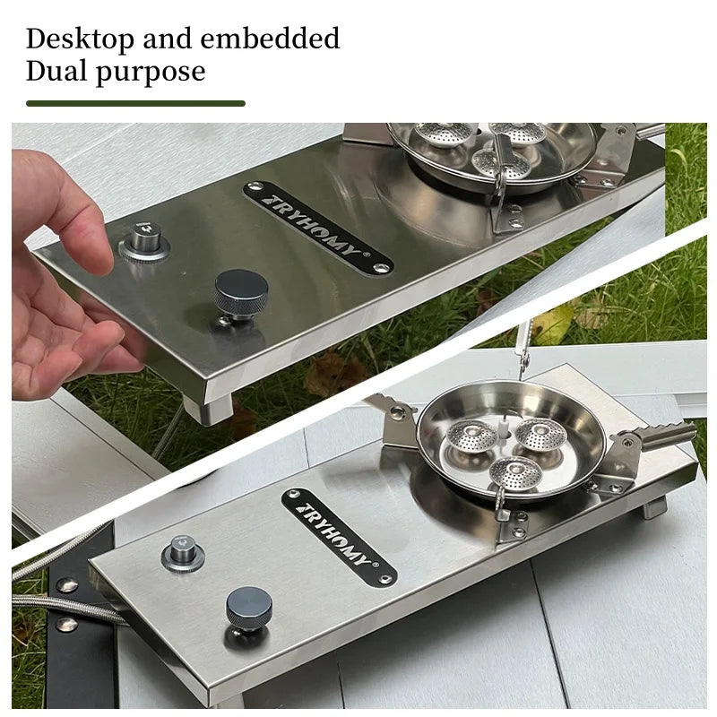 Camping Gas Stove High-Power Folding Stainless Steel Grill Burner Silver