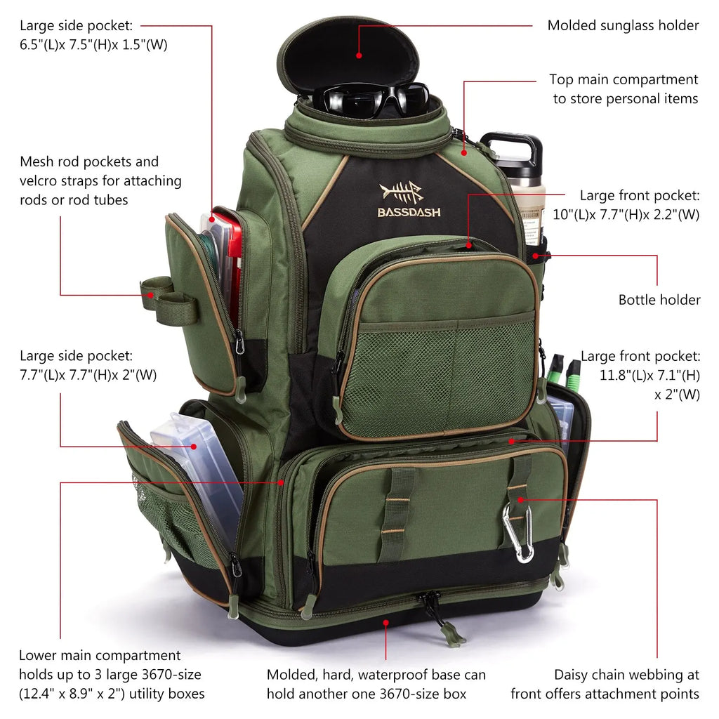 Tactical Fishing Tackle Backpack Lightweight Soft Tackle Bag Army Green