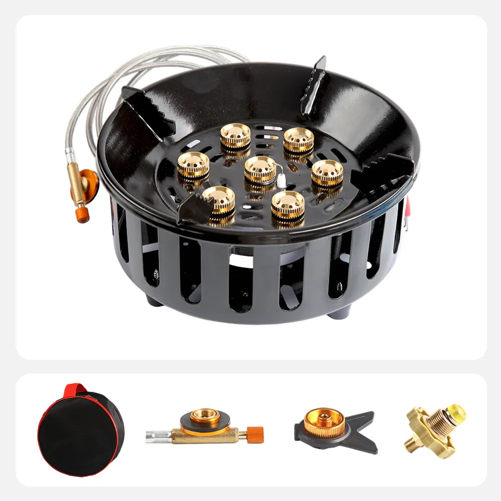 19800W 7-Core Portable Camping Gas Stove – Windproof Outdoor Burner with Electronic Ignition