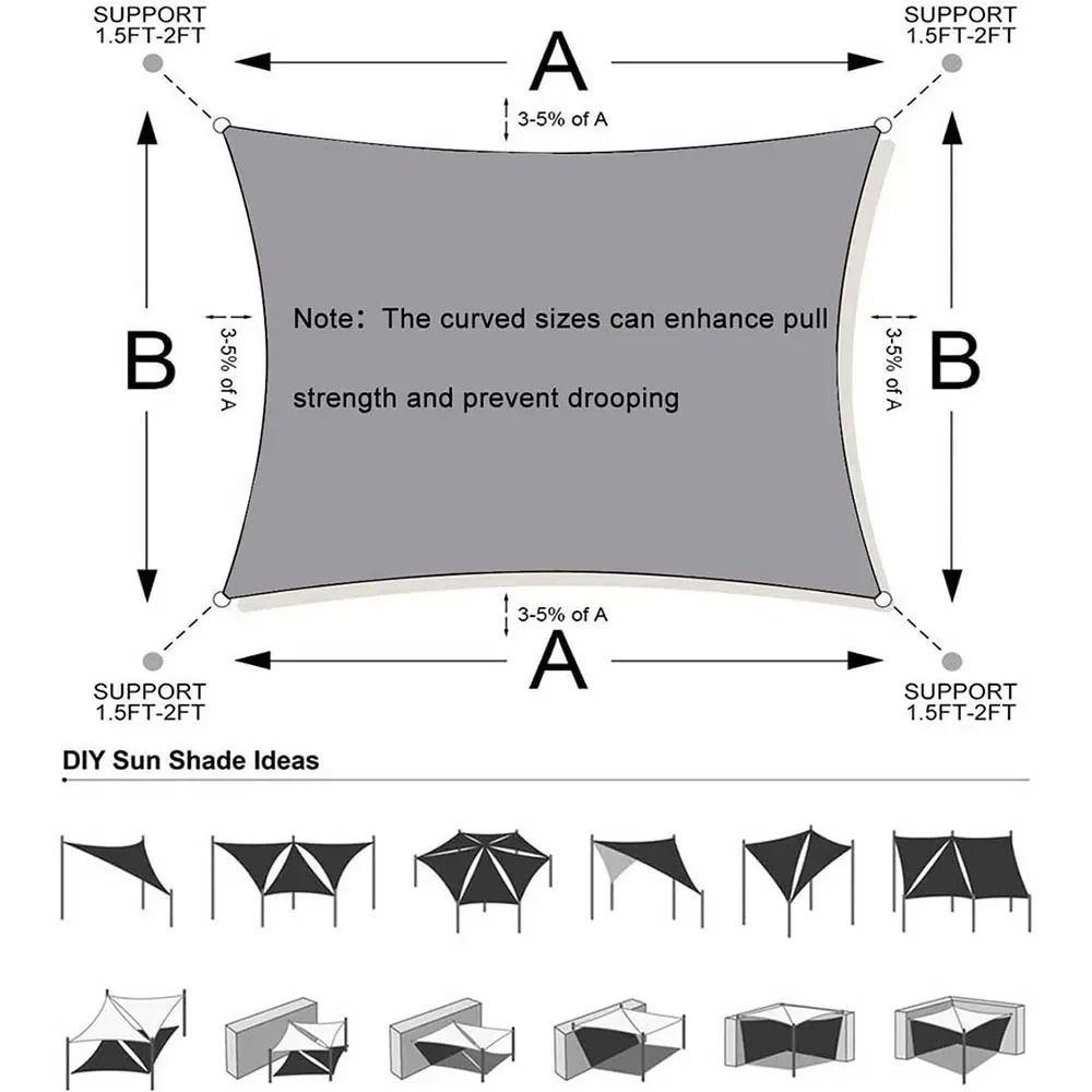 Waterproof Rectangle Sun Shade Sail Oxford Fabric Canopy Dark Gray
