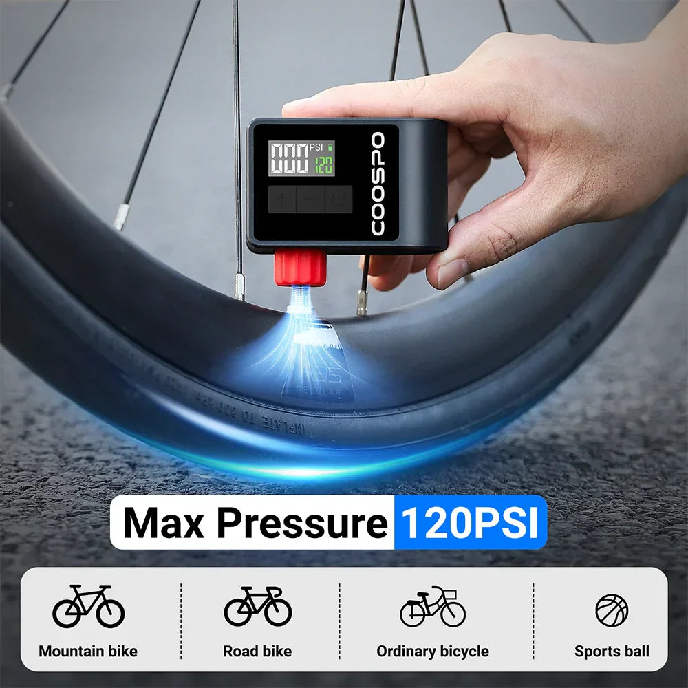 Mini Electric Air Pump Portable Digital Tire Inflator 120PSI Black