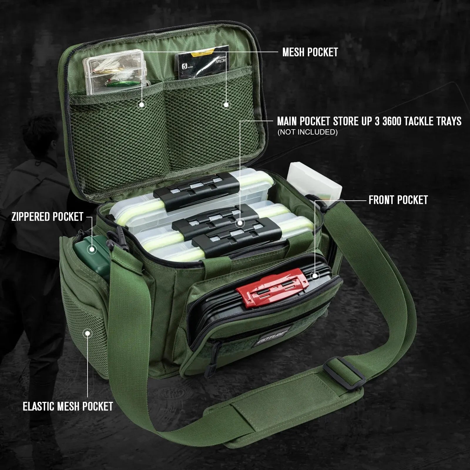 High-Capacity Tackle Shoulder Bag Outdoor Green
