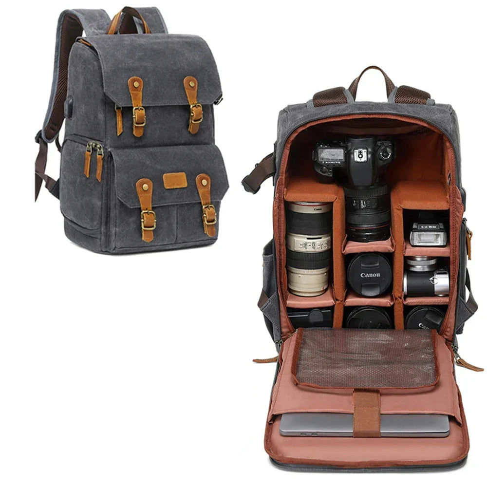 Photography Canvas Camera Backpack Gray