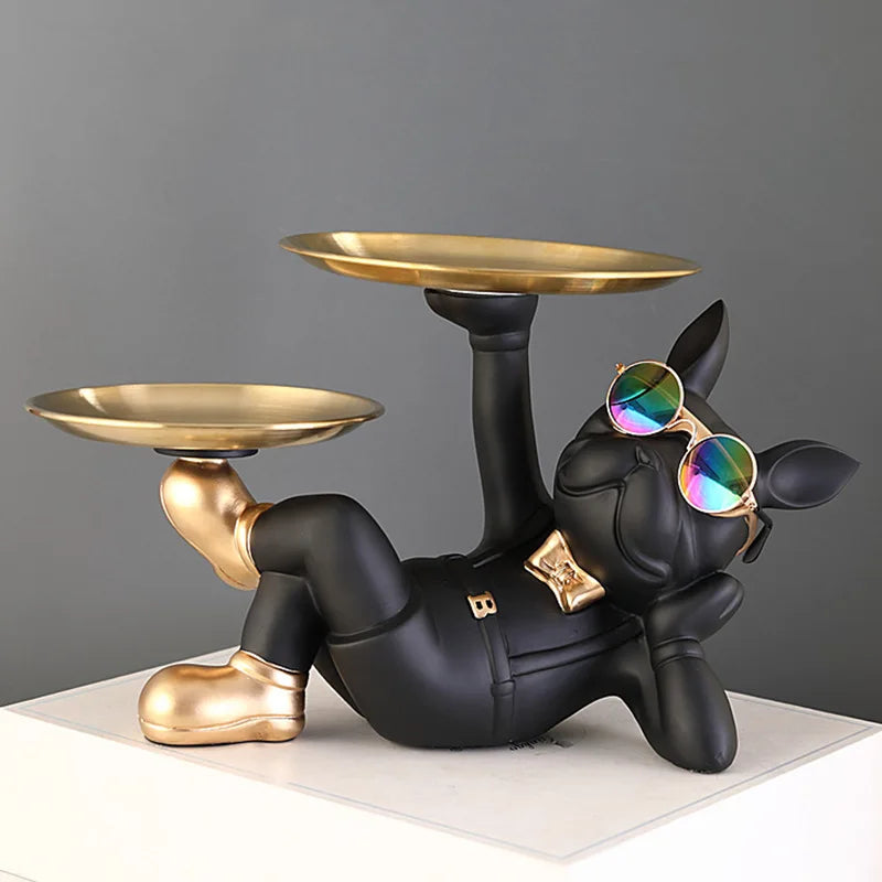 Resin Bulldog Statue - Unique Animal Figurine Sculpture in Black