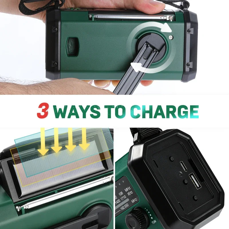 Emergency Weather Radio Solar Hand Crank Green
