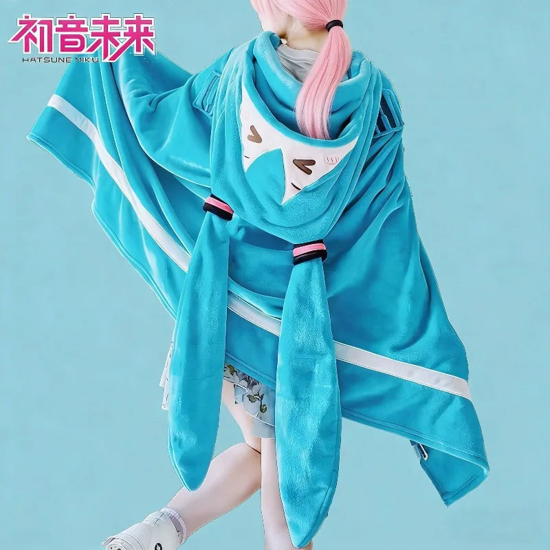 Anime-Inspired Hooded Plush Shawl Blanket