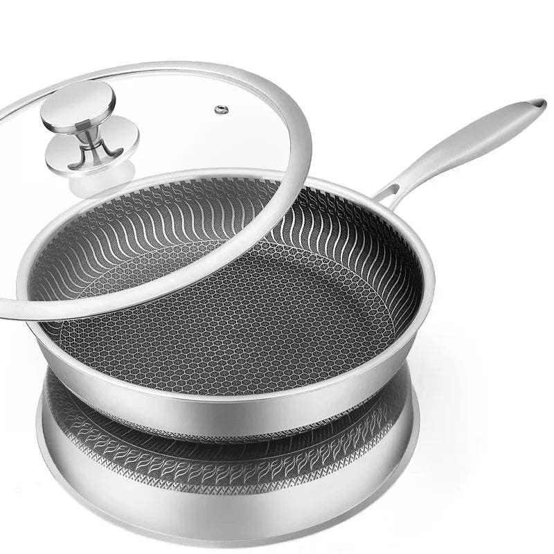 28cm Stainless Steel Honeycomb Nonstick Frying Pan with Lid Silver