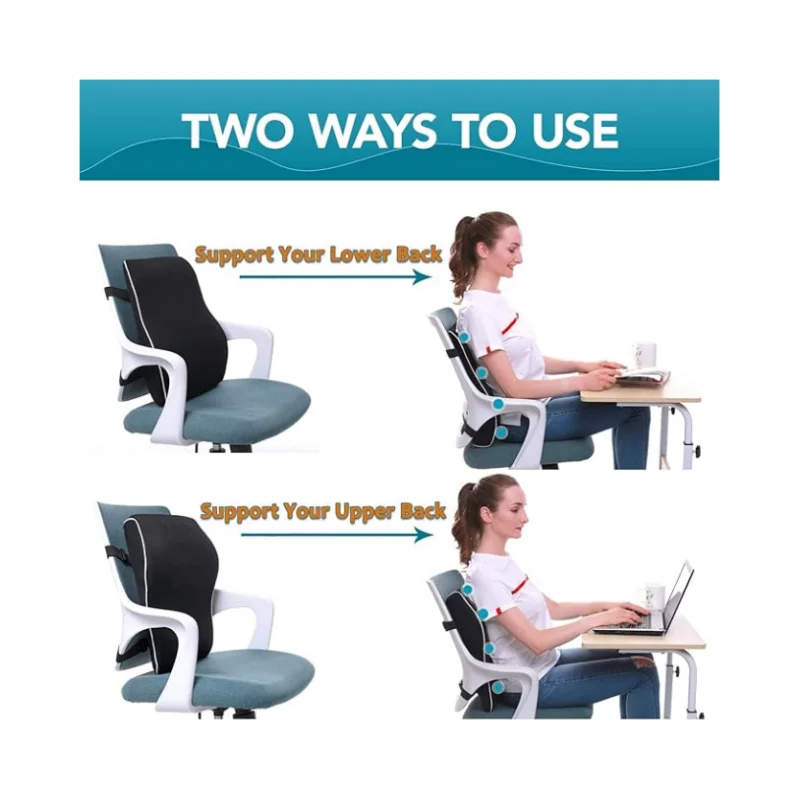 Memory Foam Lumbar Support Pillow Ergonomic Back Cushion Black