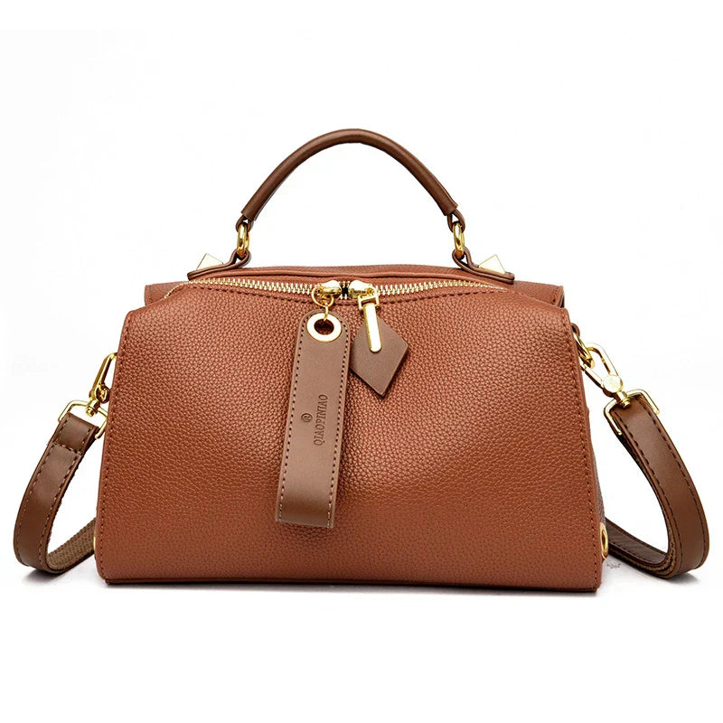 Crossbody Tote Bag Solid PU Leather Shoulder Women (Yellow)