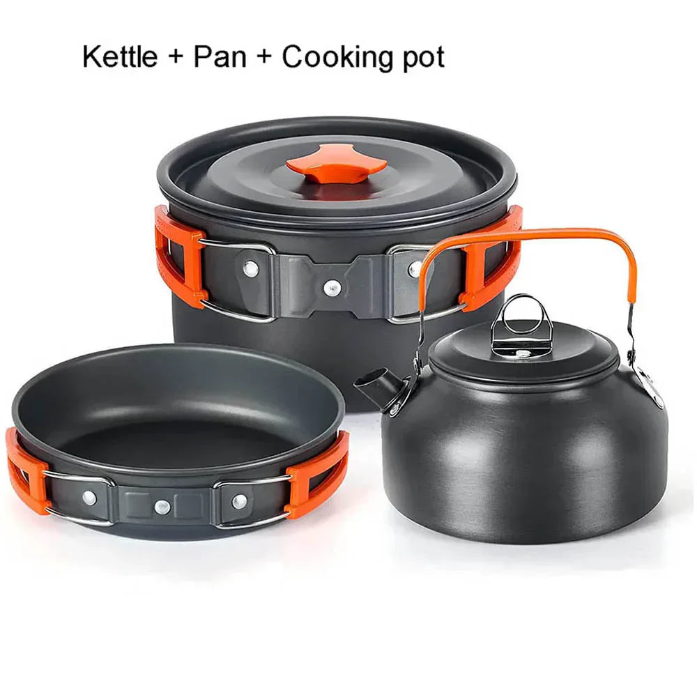 Aluminum Outdoor Camping Cookware Set Lightweight Cookset Grey