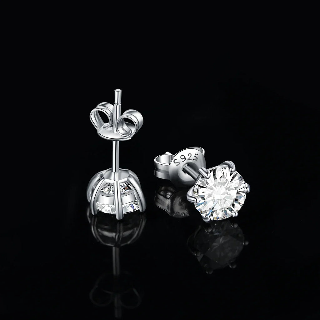 Earrings Stud Round 5A Zirconia Silver for Women (Silver)
