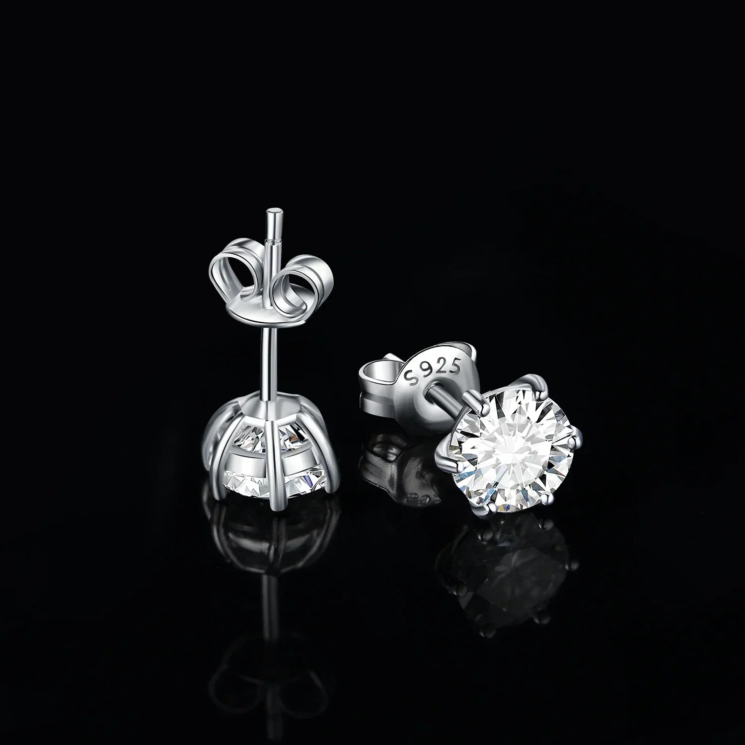 Earrings Stud Round 5A Zirconia Silver for Women (Silver)