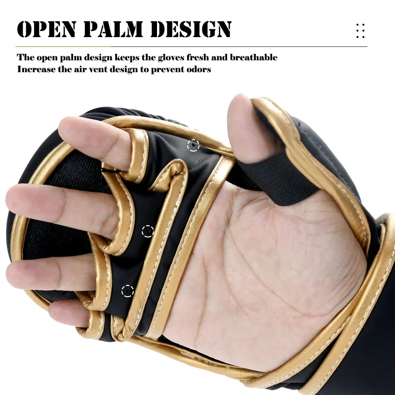 Half Finger Boxing Gloves – PU Leather MMA Training Gloves for Martial Arts