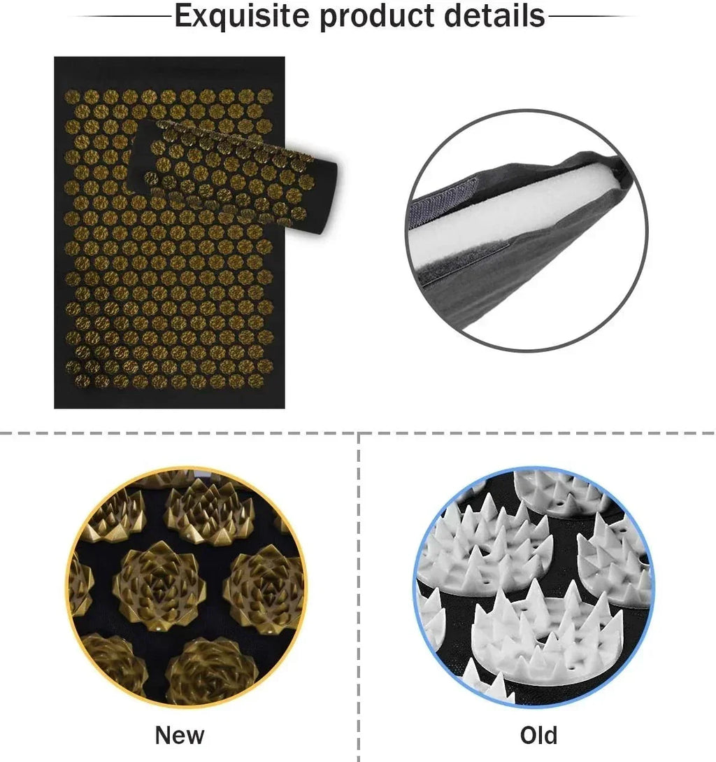 3PCS Acupressure Yoga Mat And Pillow Set Massage Cushion Gold