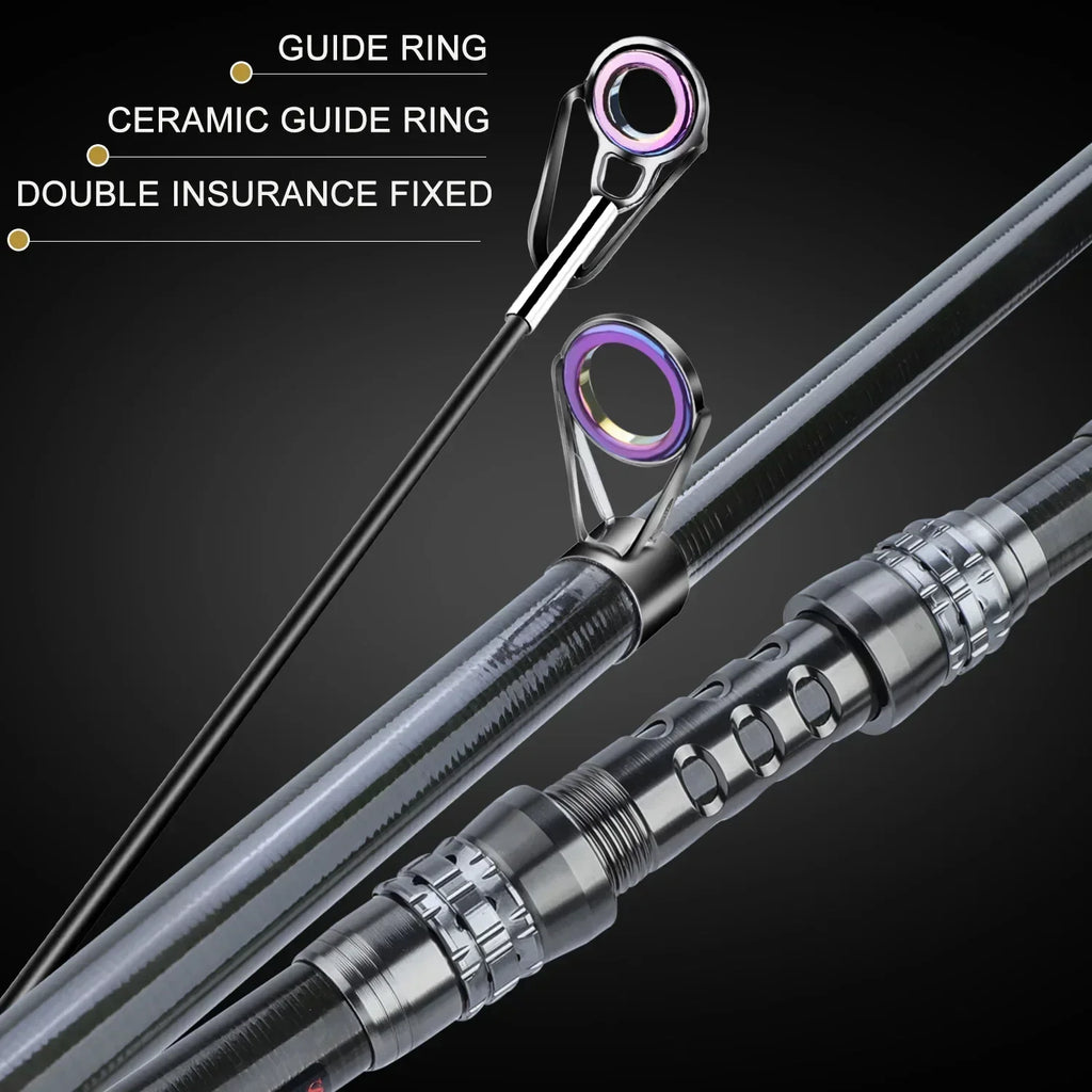 Telescopic Rod and Spinning Reel Carbon Fiber Travel Set Black