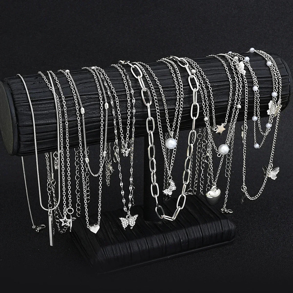 NNEOBA 13-Piece Womens Silver Necklace Set with Charms