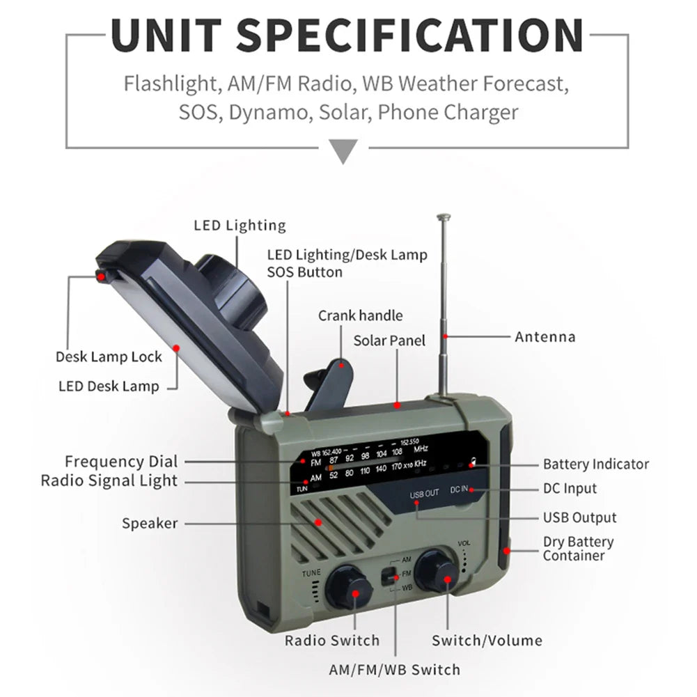 Emergency Solar Portable Weather Radio Green