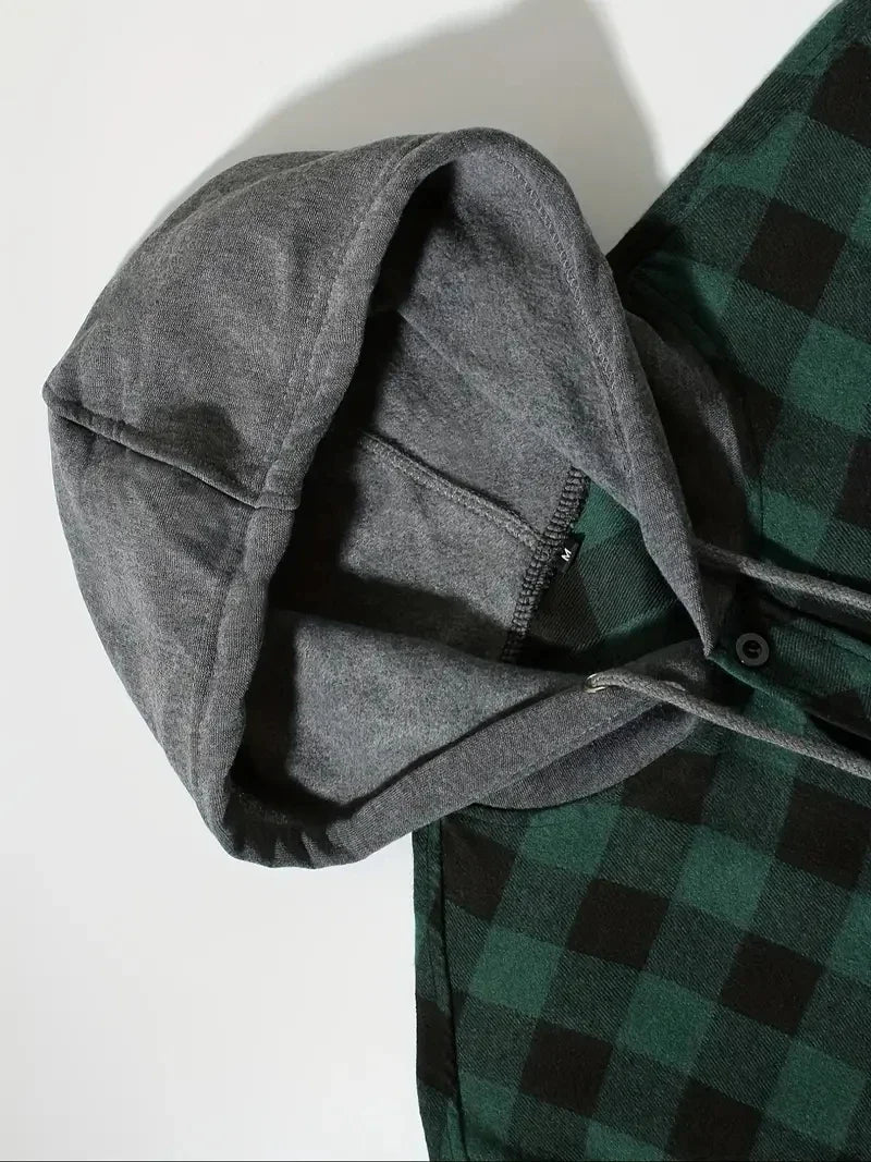 Men's Plaid Hooded Long Sleeve Shirt