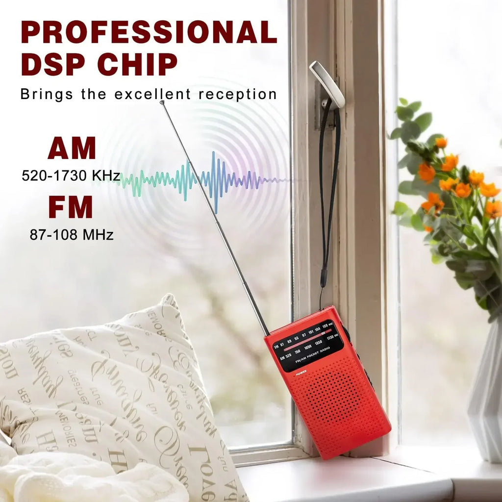 Mini Portable Analog Pocket Radio Red