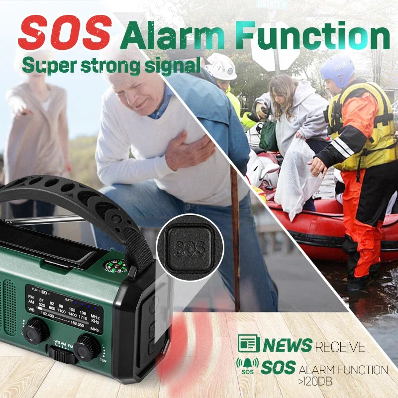 Emergency Weather Radio Solar Hand Crank Green