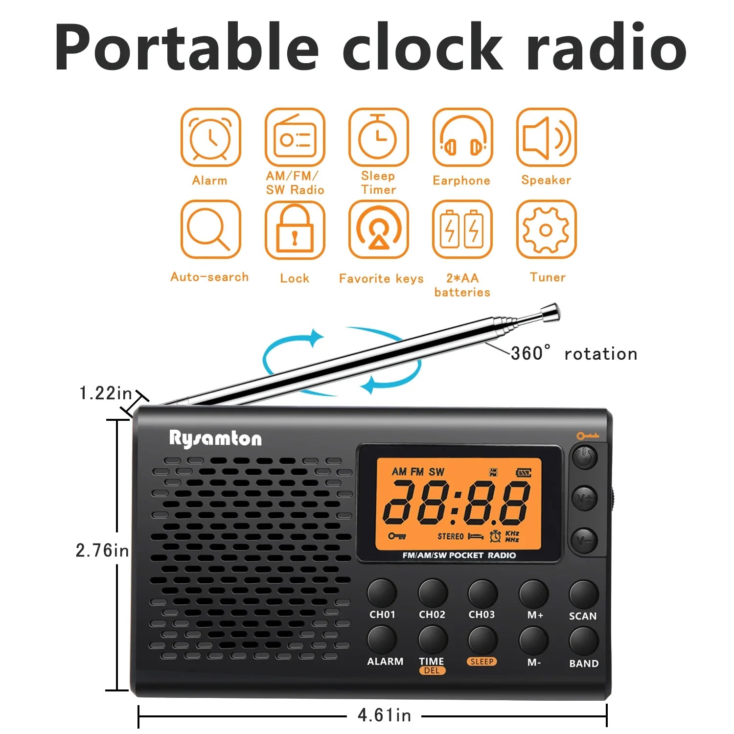 Shortwave Radio with Digital Display Black