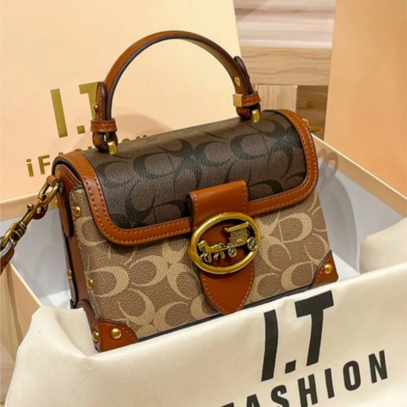 Womens Crossbody Box Bag Satchel with Flap Pocket