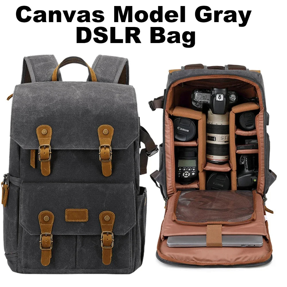 Photography Canvas Camera Backpack Gray