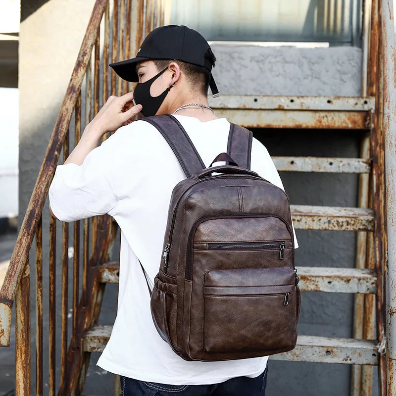 PU Leather Laptop Backpack Dark Brown