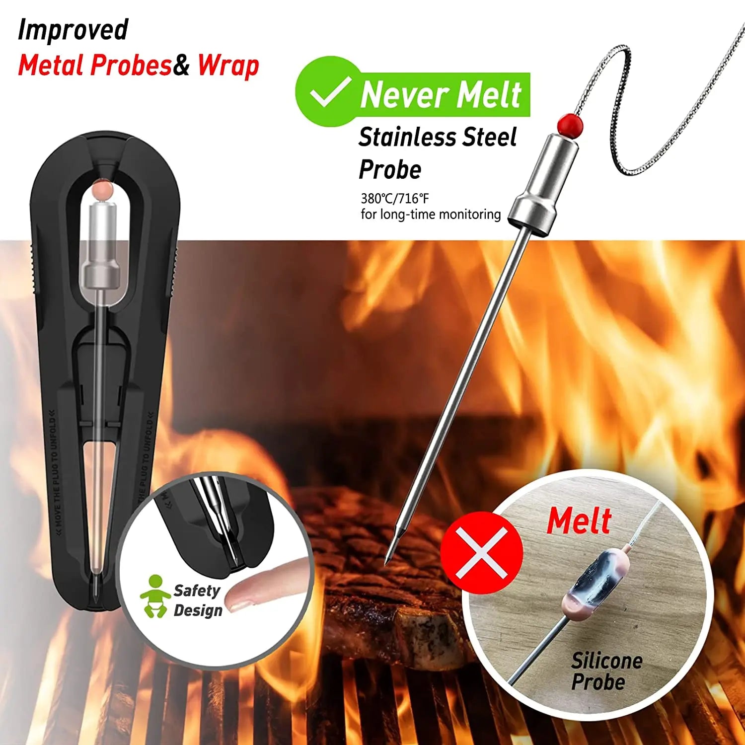 Grill Smart Wireless Meat Thermometer Black