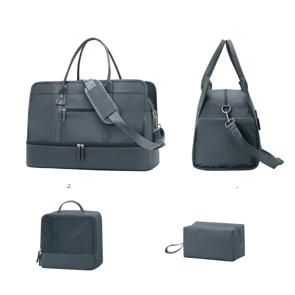 Luggage Travel Bag with Clothes and Toiletry Bag (Grey)
