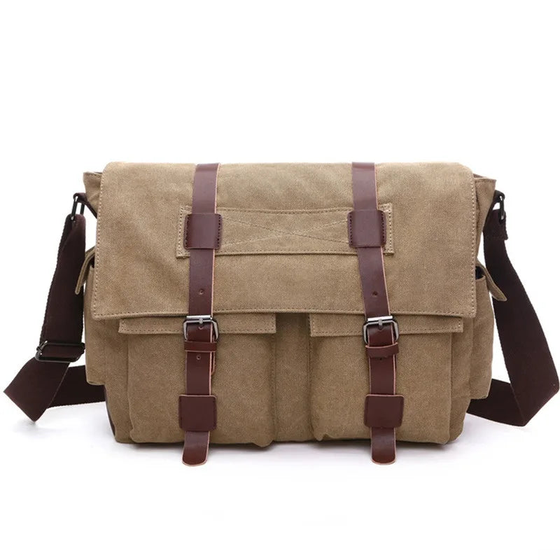 Men's Canvas Business Messenger Shoulder Bag (Khaki)