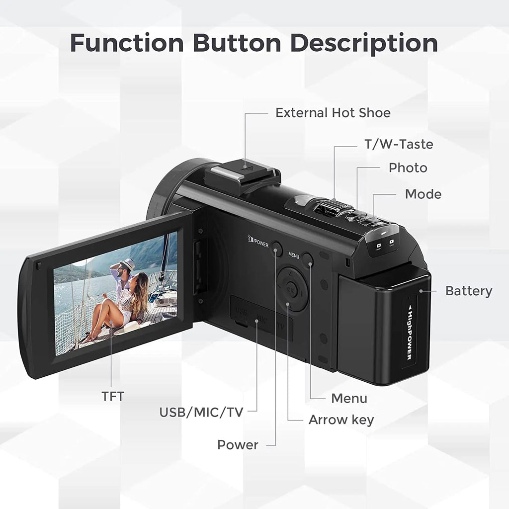 Digital HD Camera with Rotating Screen with 32G Card Black