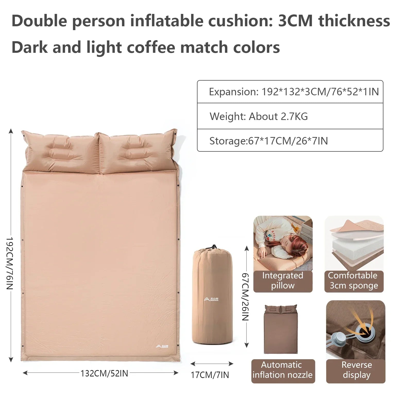 Self-Inflating Camping Sleeping Pad Air Mat Khaki