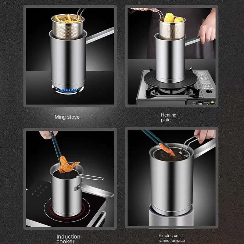 Stainless Steel Deep Fryer Pot with Basket And Lid Silver